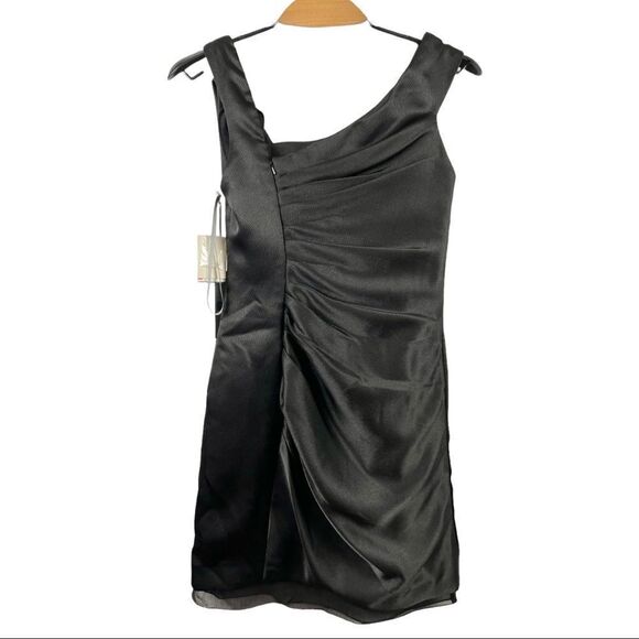 NWT White by Vera Wang Black Side Draped Satin Dress Size 6 - Picture 4 of 6